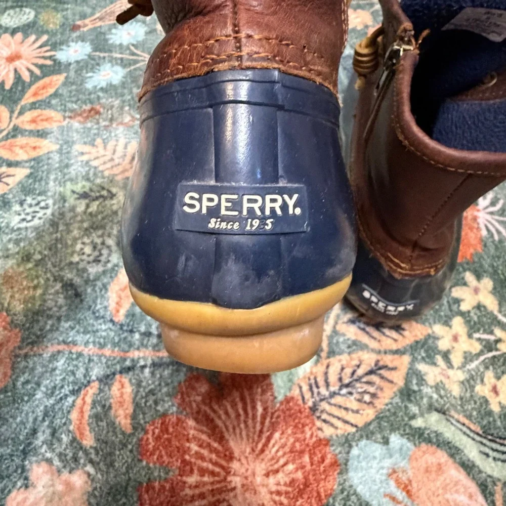 Sperry Saltwater Duck Boots Navy Brown Waterproof Leather STS91175 Womens 9